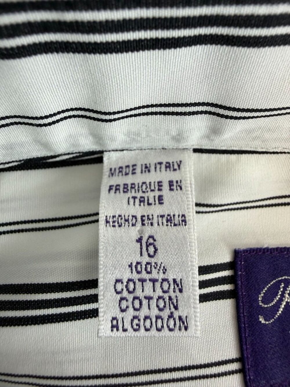 Ralph Lauren Purple Label Men's Striped Black/White Dress Shirt Sz 16 Made In It - Picture 4 of 6